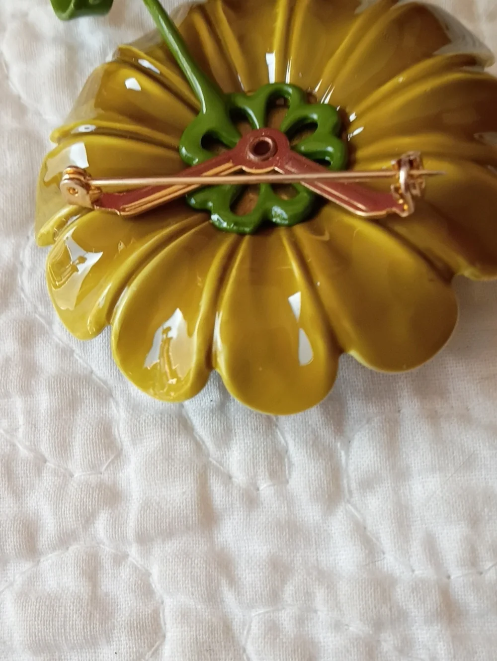Enamel Flower Brooch with Turquoise Center, Flower Power, Vintage